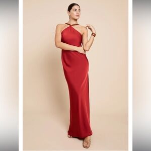 Auli Red Silk Maxi Dress with Bead Collar Women’s 4